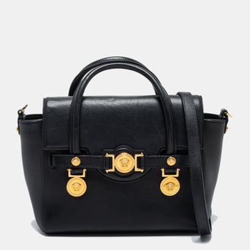 Versace Black Leather Medusa Medallion Tote