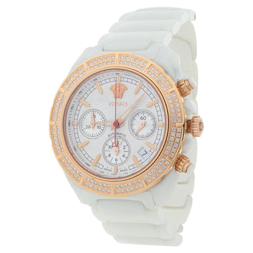 Versace White Ceramic Rose Gold Plated Stainless Steel Diamond DV One 11CC Unisex Wristwatch 40 mm