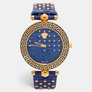 Versace Blue Rose Gold Plated Stainless Steel Leather Vanitas VK7040013 Women's Wristwatch 40 mm