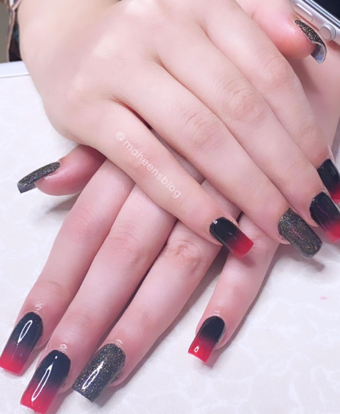 Red and Black Ombre Nails – nailsbymaheensahibzada