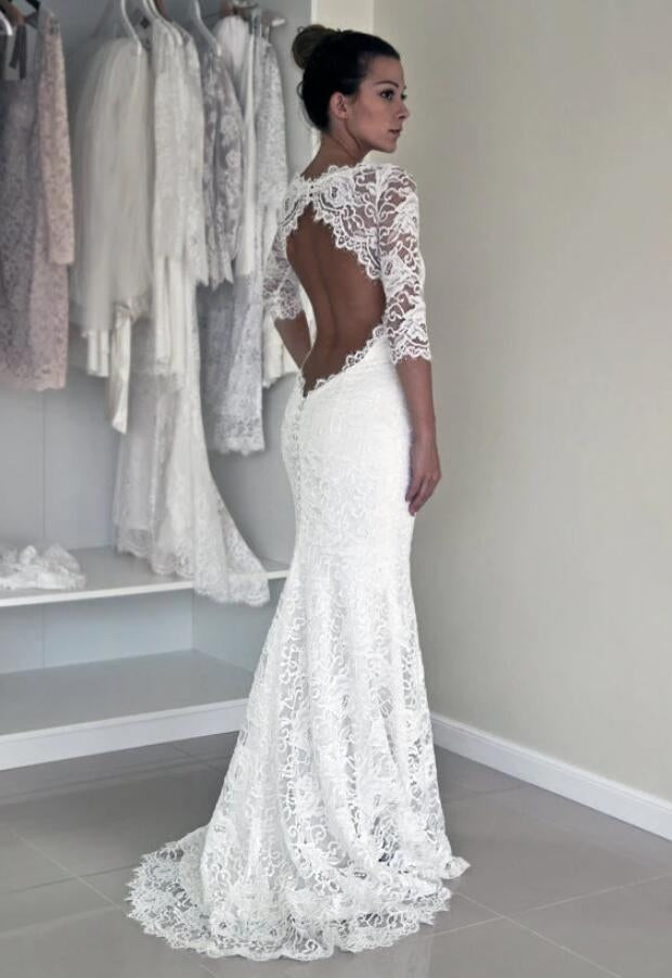 vintage lace wedding dresses with open back