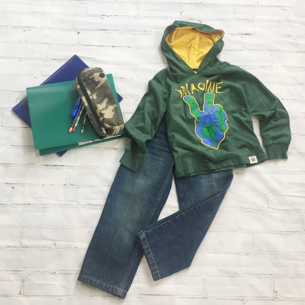 Green Imagine Hoodie with Premium Straight Leg Jeans