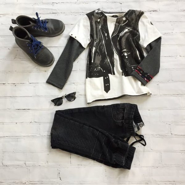 Boys' Faux Motorcycle Vest Shirt, Sunglasses, and Moto Jegging