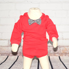 Kapital K Red baby onesie with black bow tie