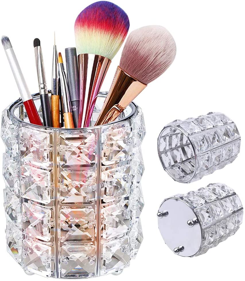 Makeup Brush Holder, Crystal Makeup Brush Pot Round Make Brush Hold –