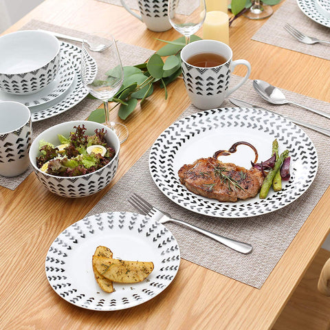 Campton 32-Piece Porcelain Ceramic Tableware Dinner Plate Set with Dinner Plate,Dessert Plate,Cereal Bowl and 380ML Mug - Nordic Side - 32, 380, and, Bowl, Campton, Ceramic, Dinner, ML, Mug,