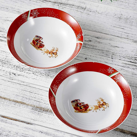CHRISTMAS Pattern 2-Piece Porcelain 1125 ML Bowl Set - Nordic Side - 1125, Bowl, Cereal, Christmas, Day, for, Large, ML, Pattern, Piece, Porcelain, Salad, Service, Set, Soup, VEWEET