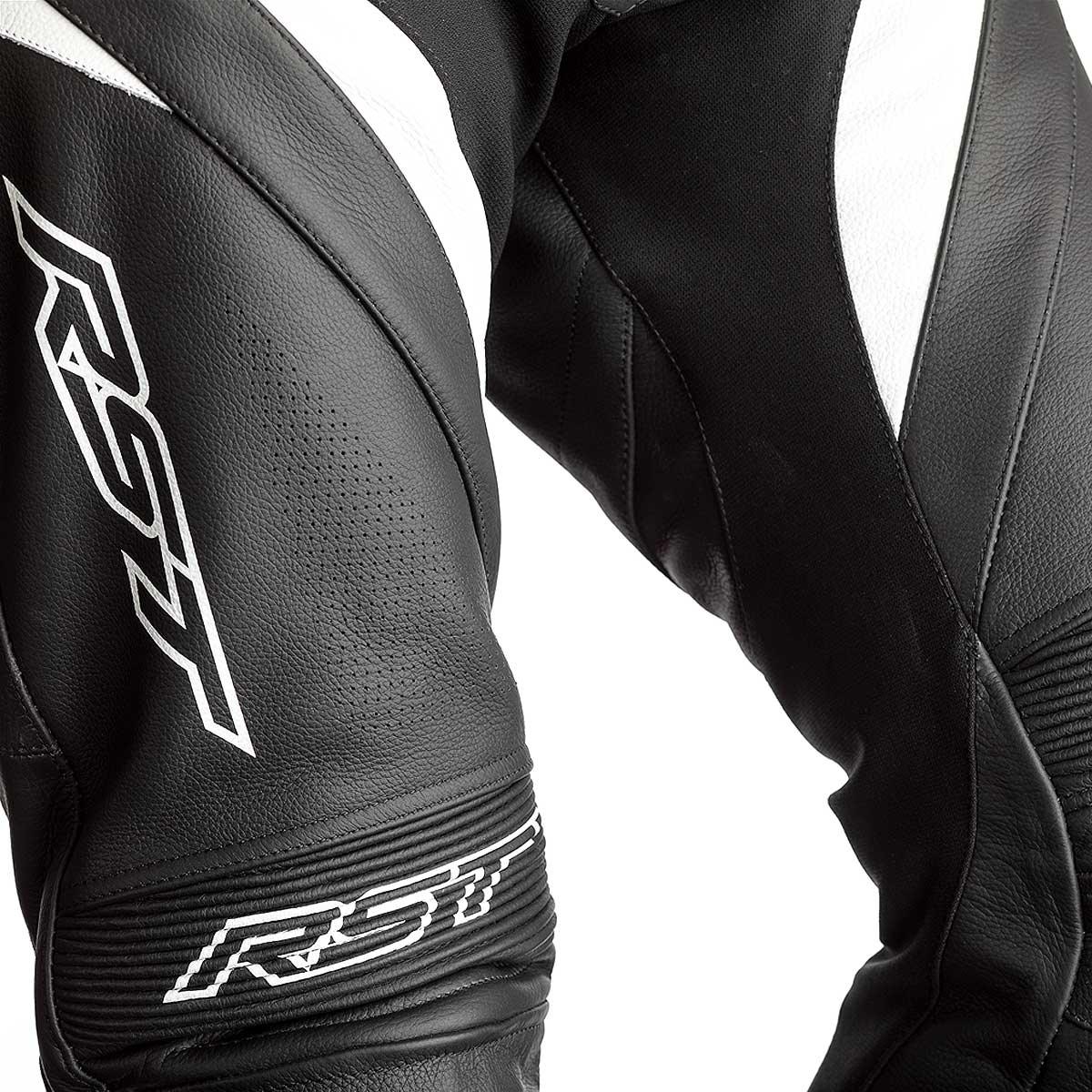 RST TracTech Evo 4 Leather Trousers CE Black WhitE GetGeared.co.uk - Motocross Clothing