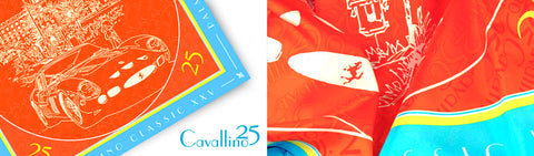 Custom silk scarf celebrating Ferrari for Cavallino Palm Beach event Januray 2016