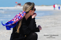 Custom made designer scarves with patriotic colors; contact ANNE TOURAINE USA to create your own scarf line