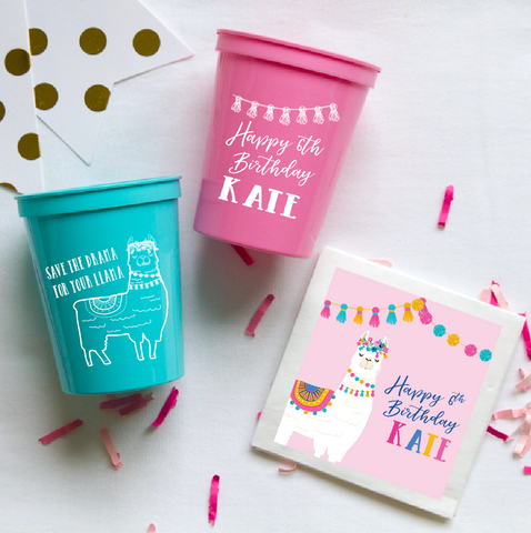 Llama Birthday Cups and Napkins by Pink Poppy Party Shoppe