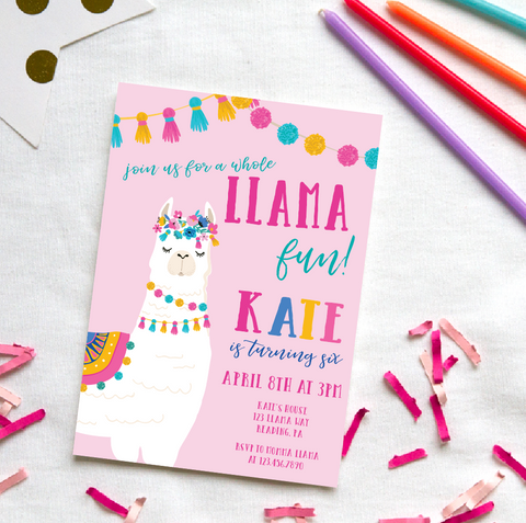 Llama Birthday Invitations