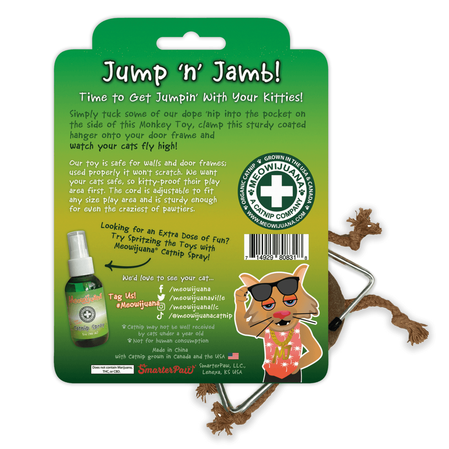 Jump 'n' Jamb - Get The Monkey Off Your Back - Refillable Catnip Swinging Toy