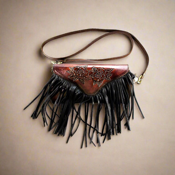 tooled leather fringe purse