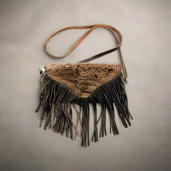 tooled leather fringe purse