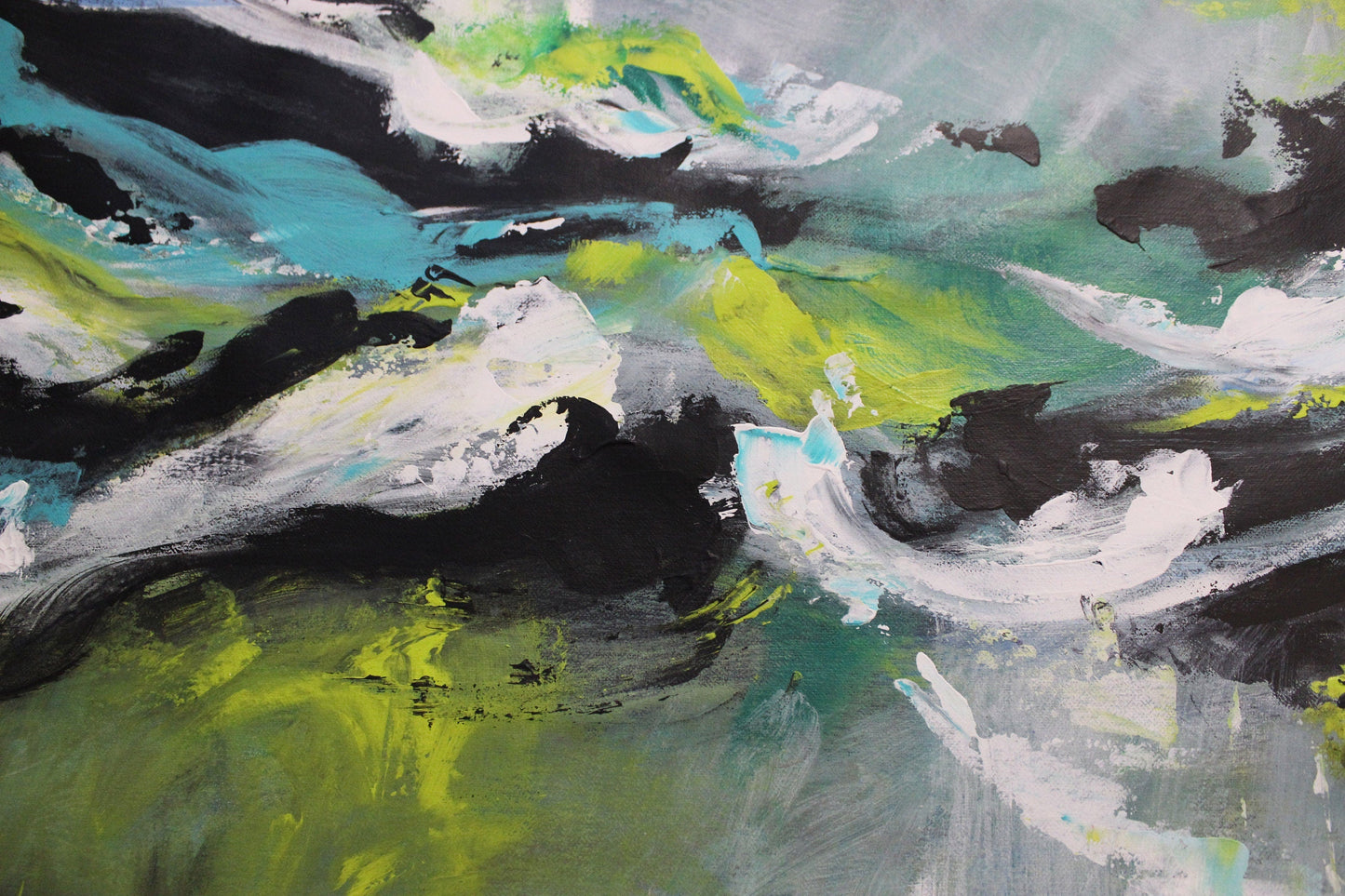 Neutral, teal & lime green large abstract painting made to order in a custom size vertical, horizontal, and square abstract wall art made to order in a custom size