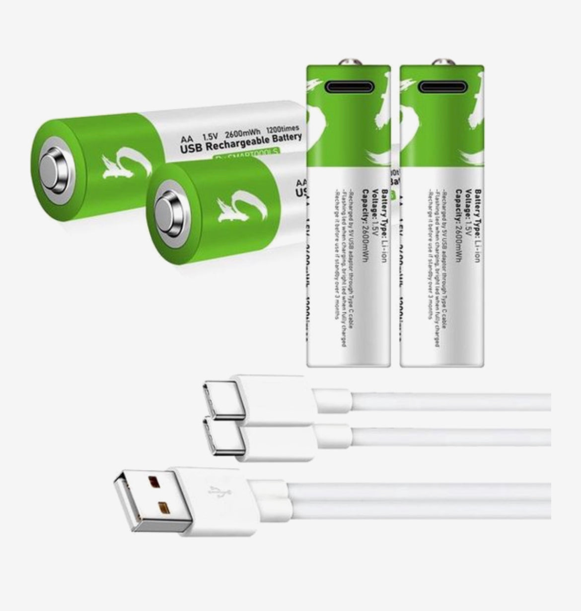 AA / AAA batterijen - 4x AA batterij met usb-c oplaadsnoe – heeswees