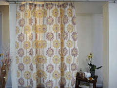 Lotus Garland Shower Curtain~Hand Block Pinted~Pure Cotton~Full View