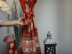 Mughal Glory~Irresistible Red & Coral Rose Window Curtains ~ Exotic Indian Sheer Window Curtains