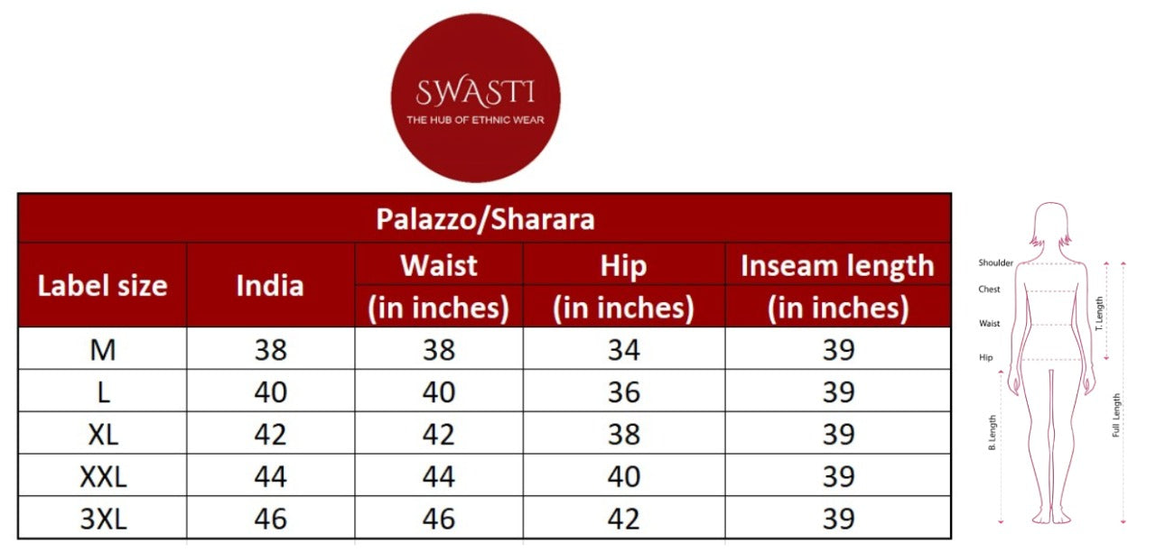 Palazzo/Sharara Size Chart 