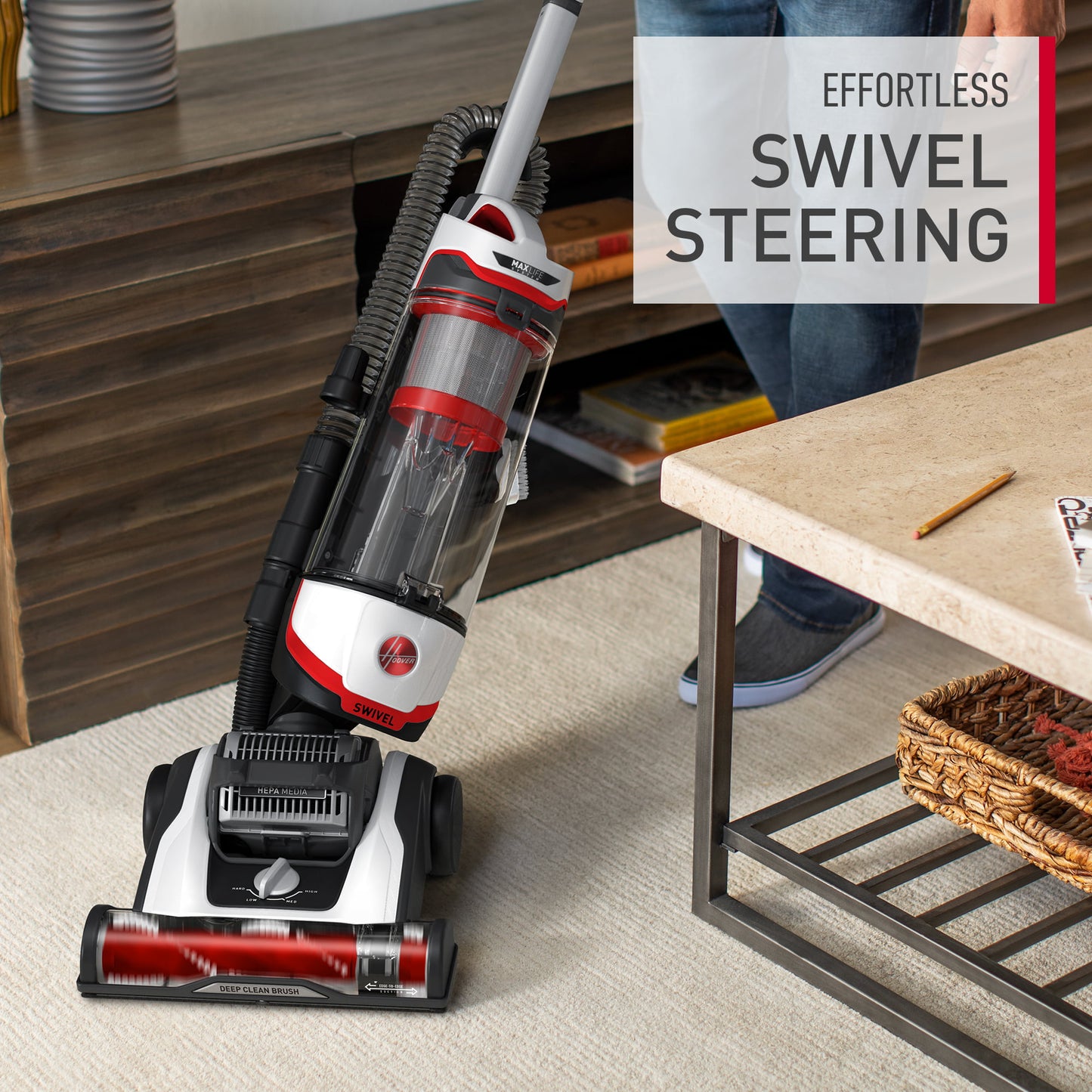 Hoover MAXLife PowerDrive Elite High Performance Swivel XL Bagless Upright Vacuum Cleaner with HEPA Media Filtration, UH75110