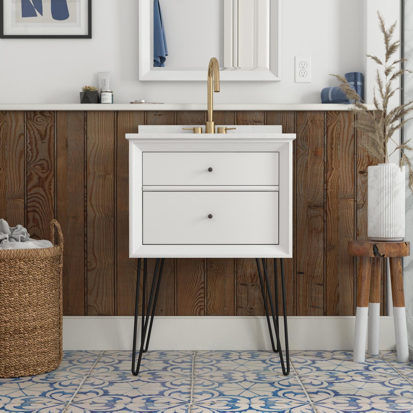 DHP Tribecca 24 Inch Floating Wall Mounted Bathroom Vanity with Sink, White