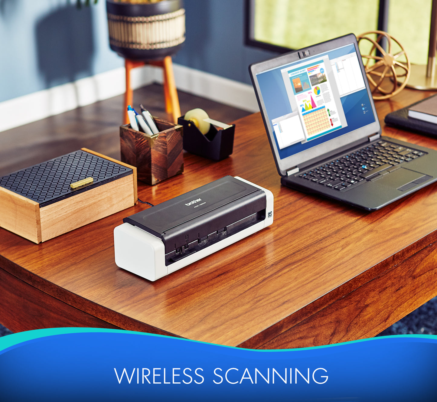 Brother Compact Desktop Scanner, ADS-1250W, Portable, Wireless Connectivity