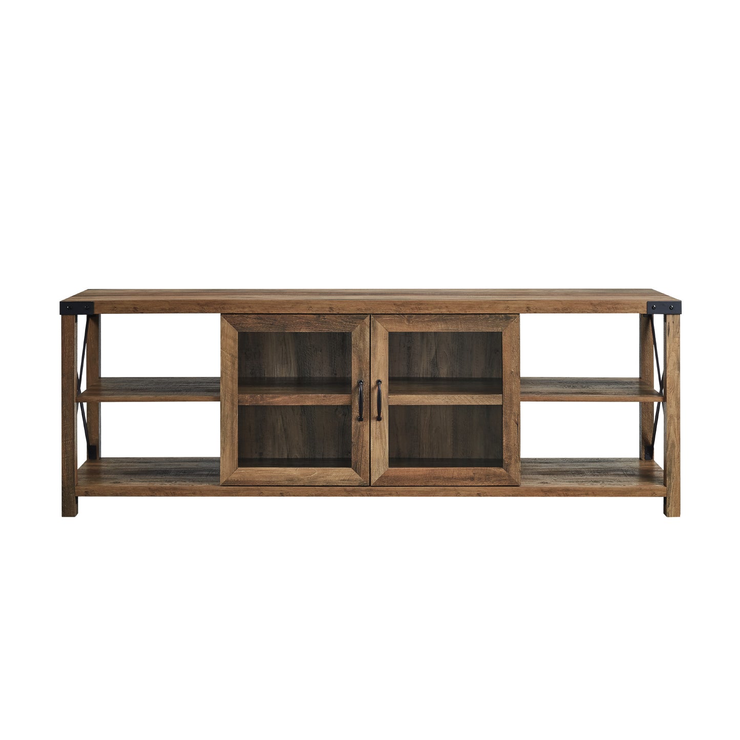 Woven Paths Farmhouse 2 Door Metal X TV Stand for TVs up to 80", Reclaimed Barnwood