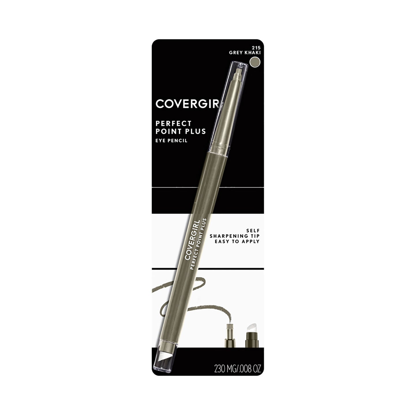 COVERGIRL Perfect Point Plus Eyeliner, 215 Grey Khaki, 0.008 oz, Long-Lasting, Versatile Black Eyeliner, Soft Smudging Tip, No Sharpening Needed