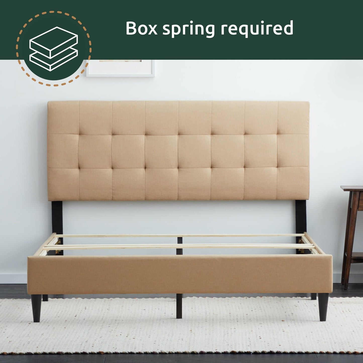 Rest Haven Gresham Tufted Upholstered Bed, Twin, Beige (Box Spring Required)