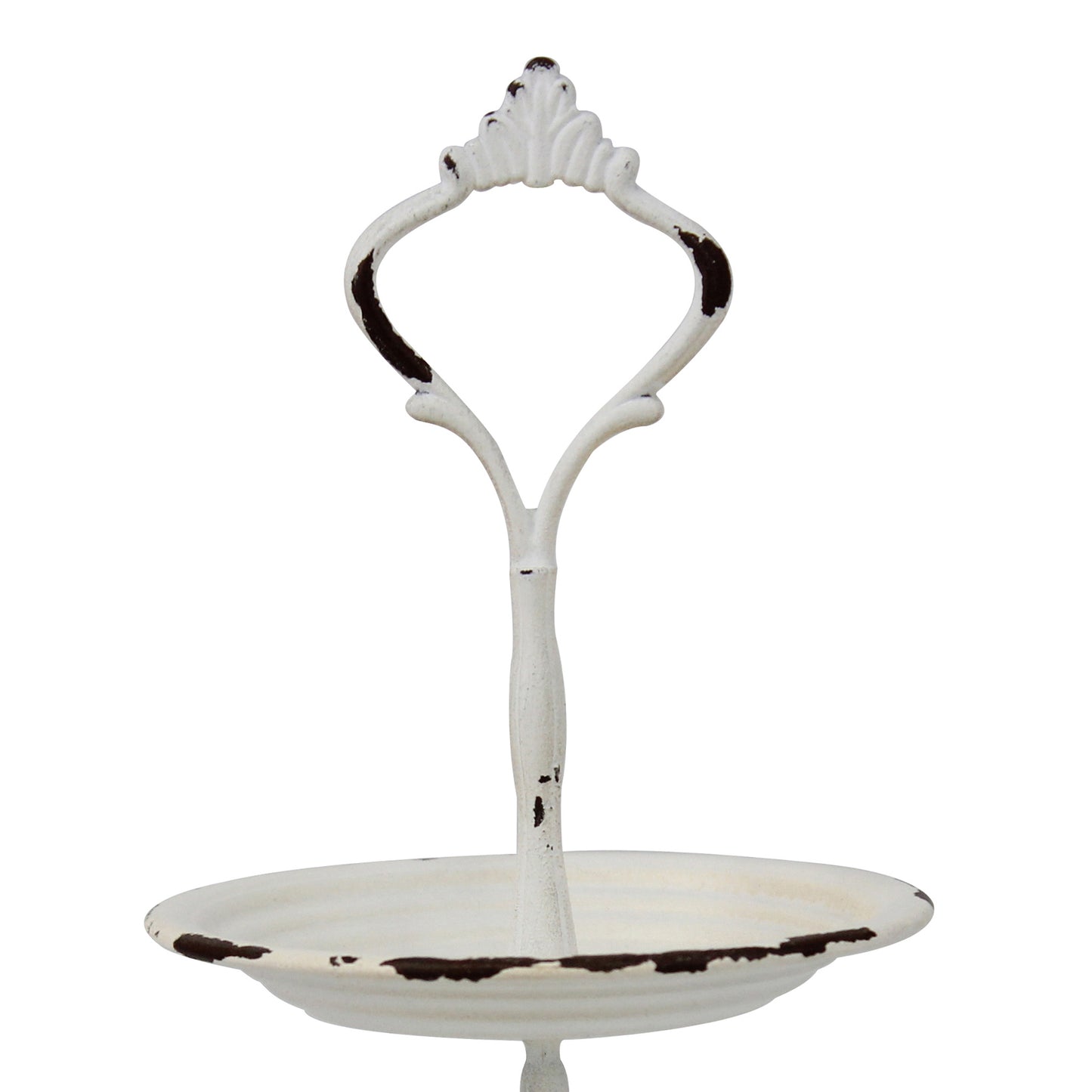 Stonebriar 5.7" x 9.3" Solid Metal Decorative 2 Tier Trinket Tray, Off-White
