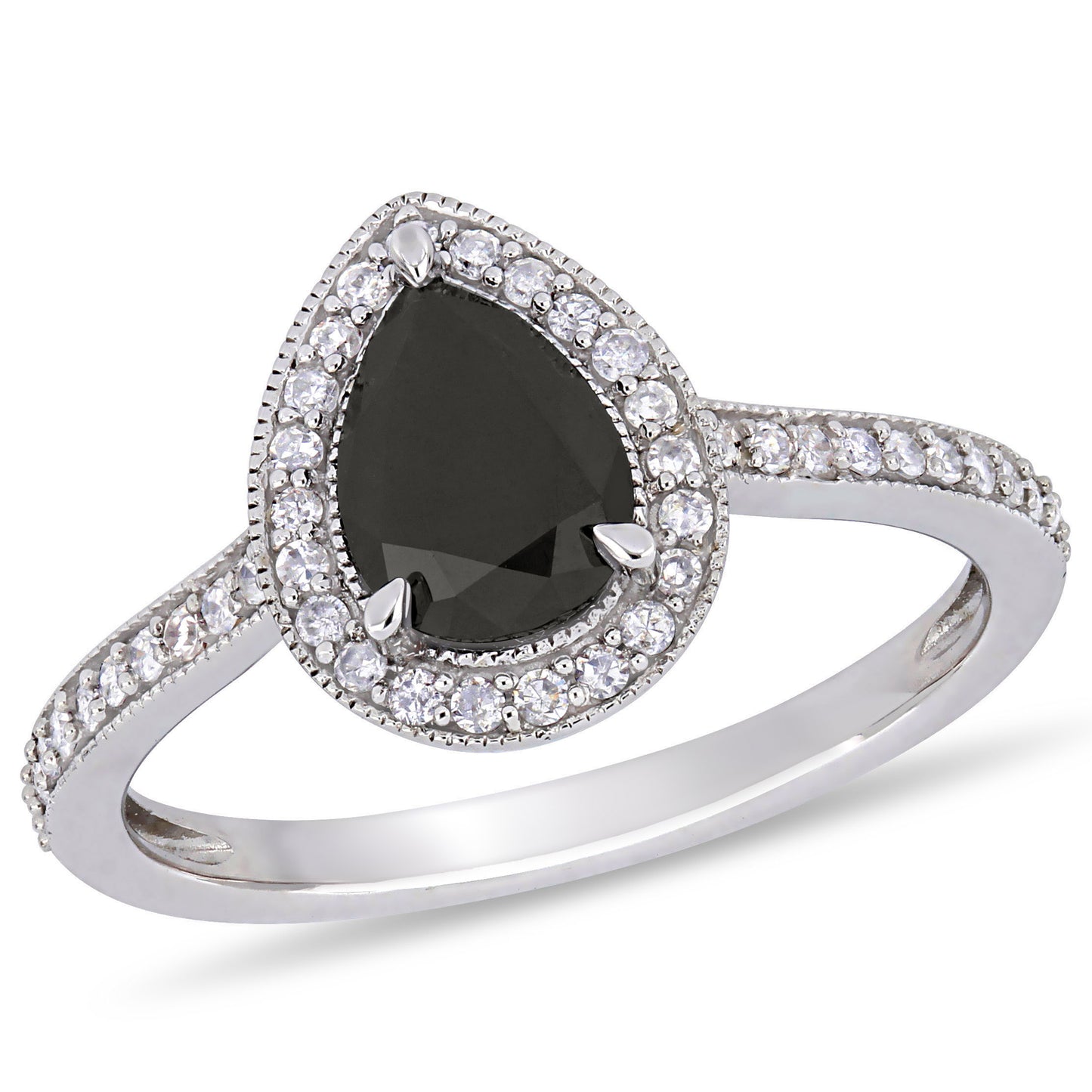 Miabella 1-1/5 Carat T.W. Black and White Diamond 10kt White Gold Vintage Halo Engagement Ring