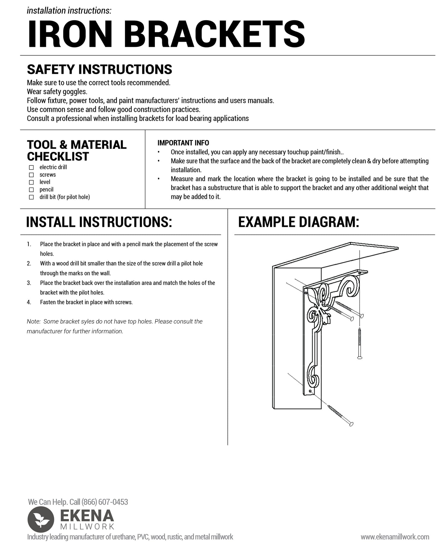 Ekena Millwork 2"W x 12"D x 15"H Bradford Wrought Iron Bracket, (Triple center brace), Powder Coated Black