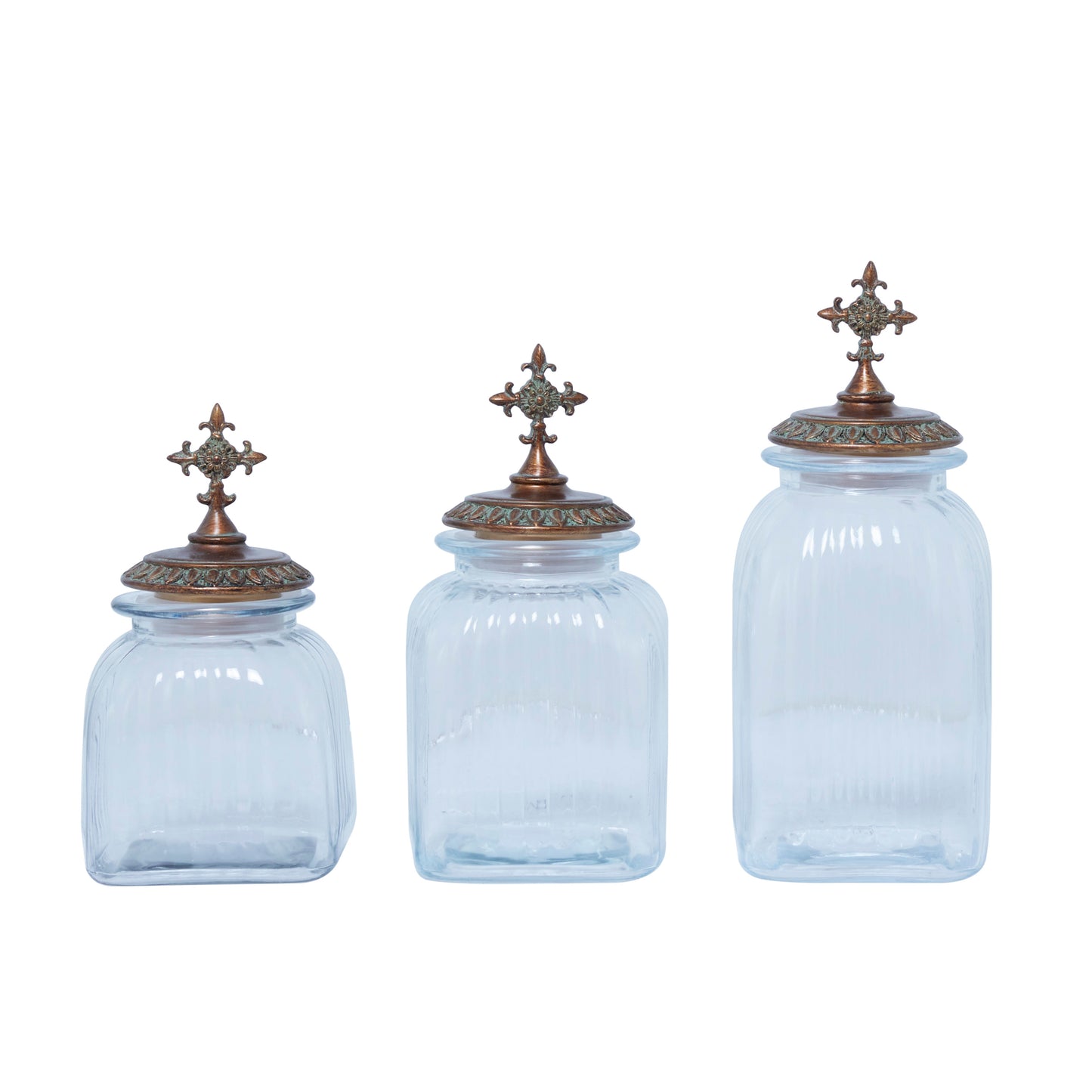 DecMode 7"W, 15"H Glass Traditional Decorative Jars, Clear, 3-Piece