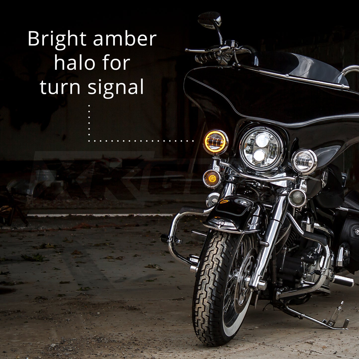 XKGlow Chrome Motorcycle LED Driving Lights with Turnsignal Halo