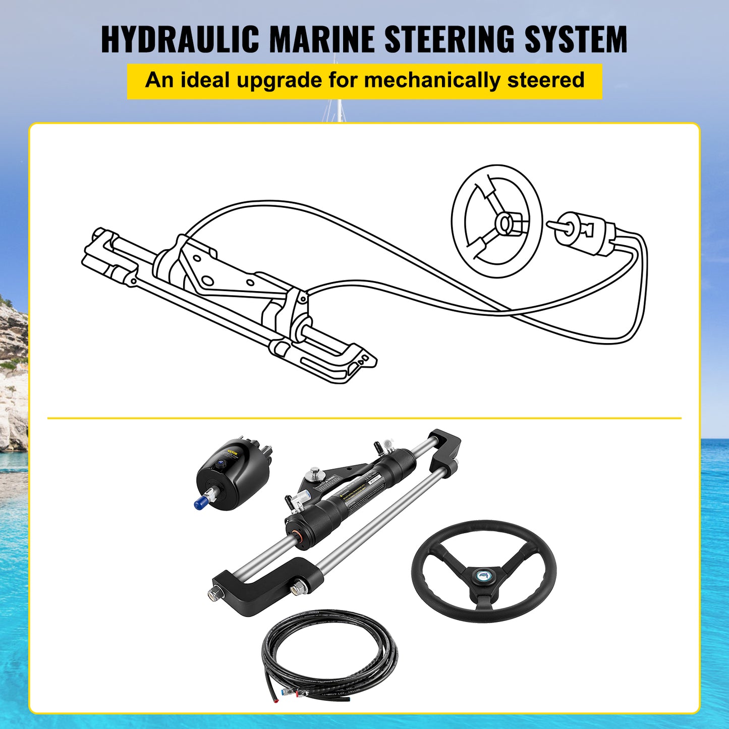 VEVOR Hydraulic Outboard Steering Kit 300HP,Hydraulic Steering Kit Helm Pump,Hydraulic Boat Steering Kit with 22 Feet Hydraulic Steering Hose for Boat Steering System