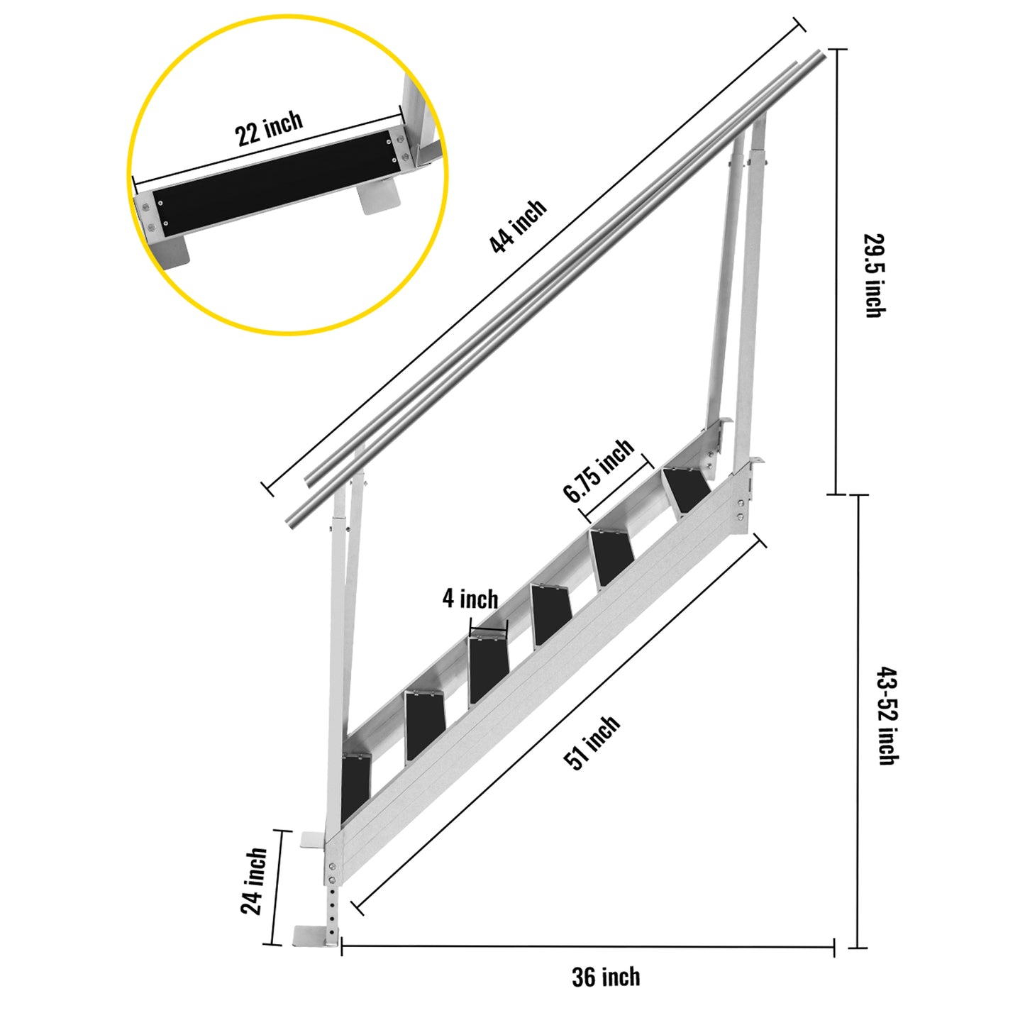 VEVOR Boat Ladder 6-Step, Aluminum Dock Ladder with Wide Step, Removable Dock Stairs w/Handrails, Welded Boarding Dock Ladder, Stainless Steel Mounting Hardware
