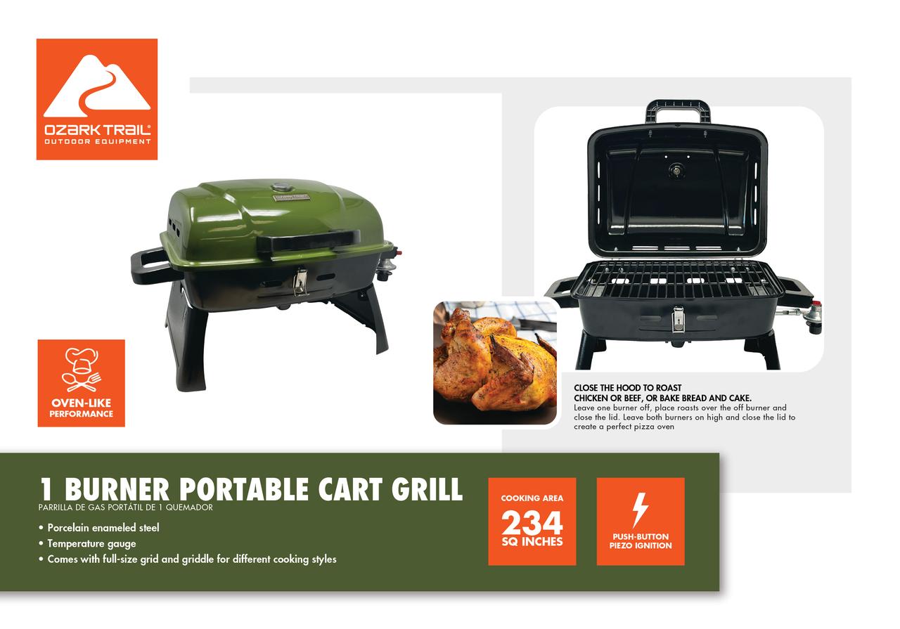 Ozark Trail Portable Table Top 1 Burner Camping Gas Grill with Interchangeable Griddle Plate, 10,000 BTU