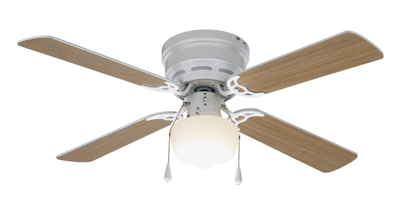 Mainstays 42" Hugger Metal Indoor Ceiling Fan with Single Light, White, 4 Blades, LED Bulb, Reversible
