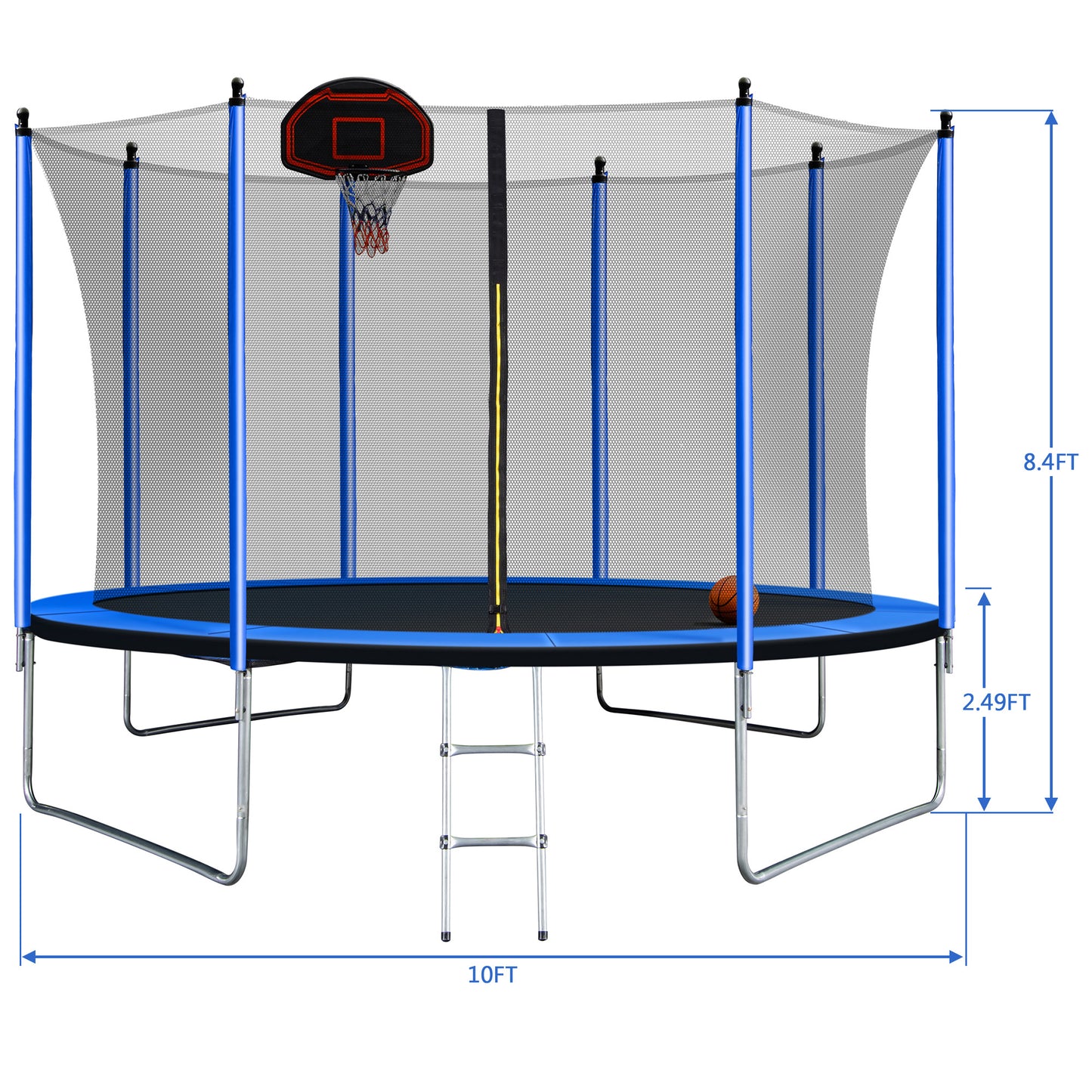 Aukfa 10FT Trampoline with Net,Basketball Hoop,Inflator and Ladder,Trampoline with Inner Safety Enclosure net,Outdoor Trampoline for kids,Outdoor Cardio Exercise,Blue