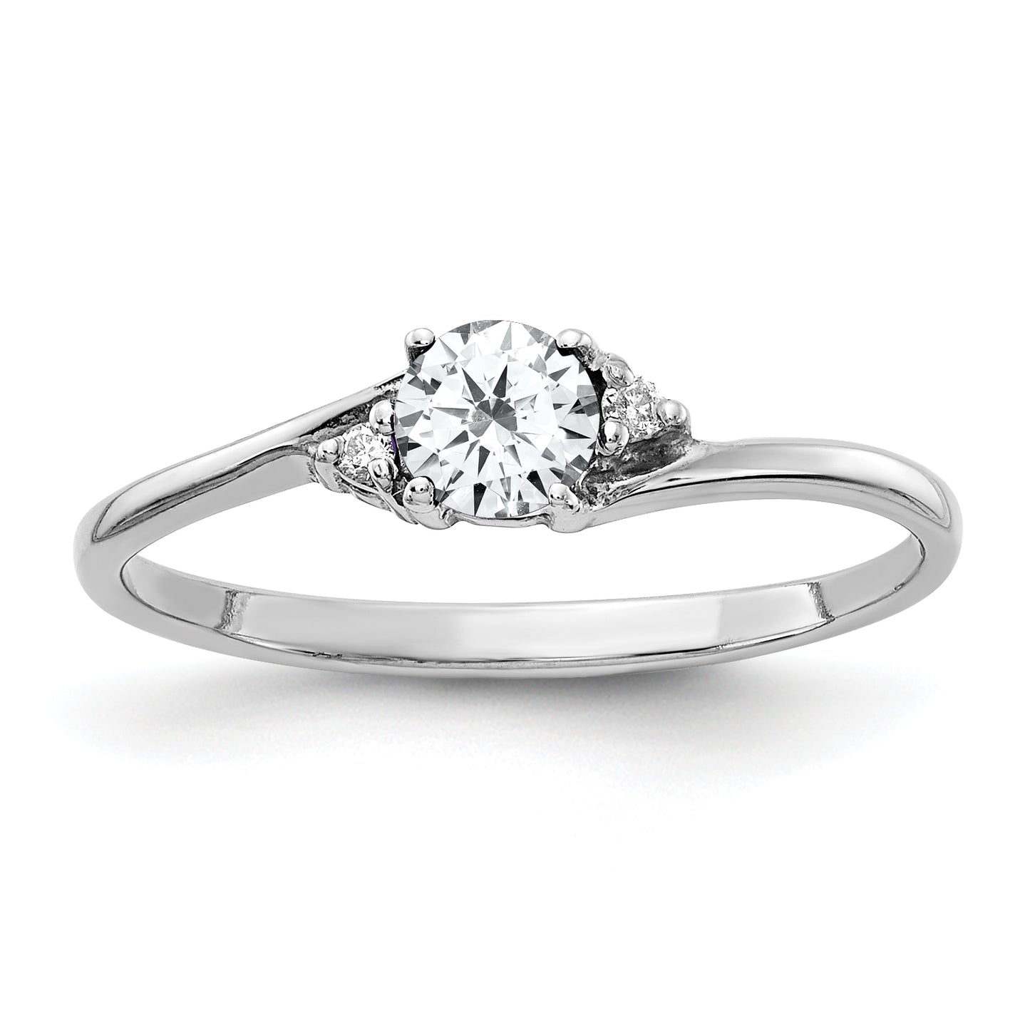 Primal Gold 14 Karat White Gold 4mm Cubic Zirconia and Diamond Ring