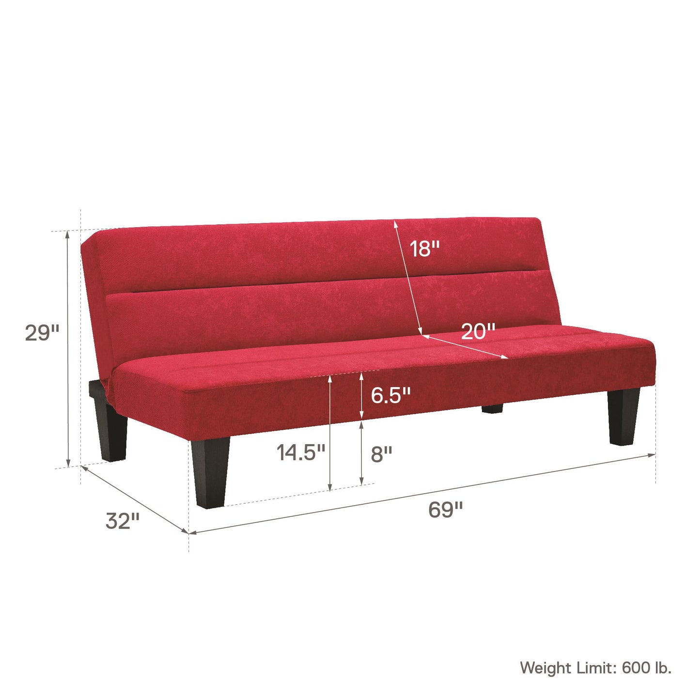 DHP Kebo Futon with Microfiber Cover, Red
