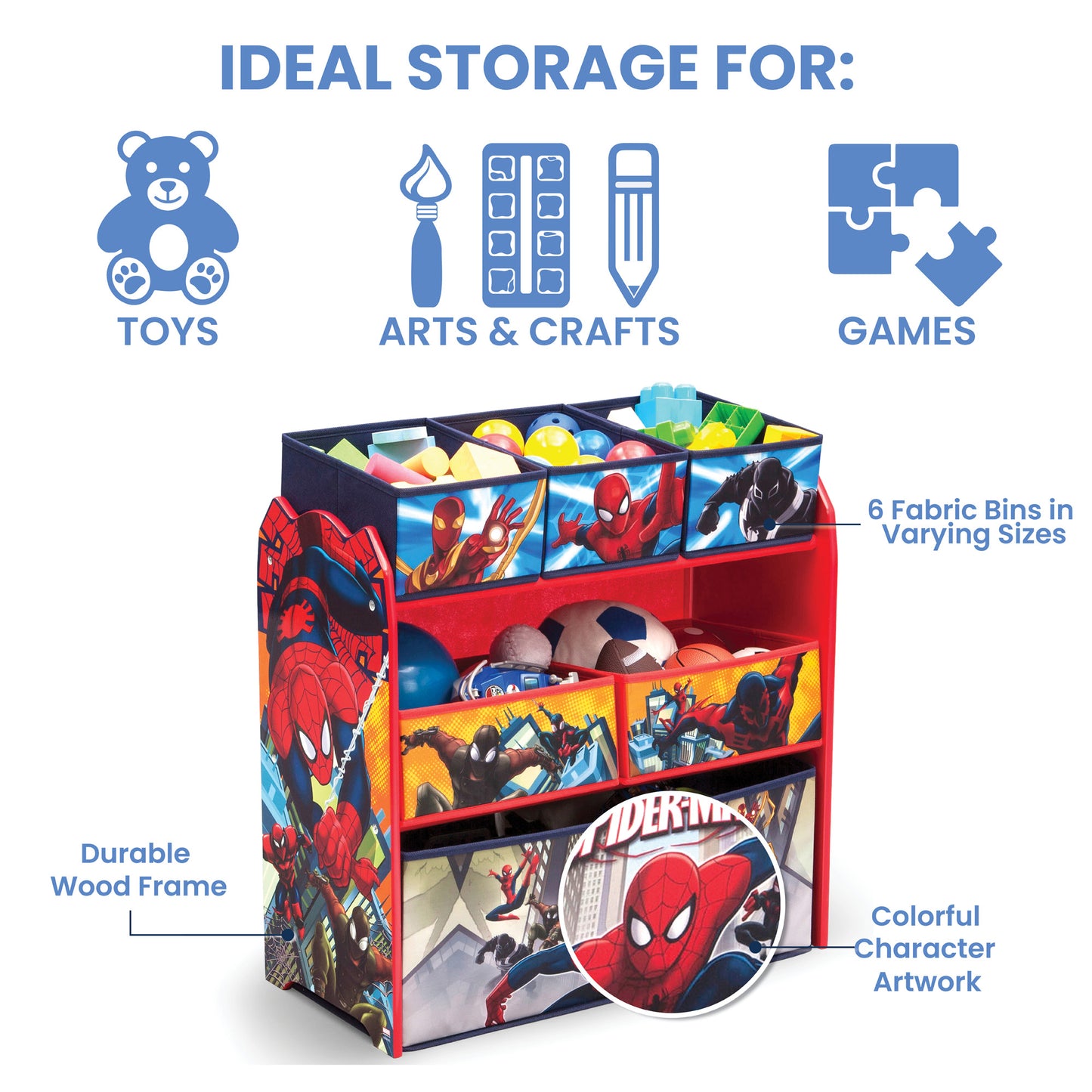 Marvel Spider-Man 6 Bin Design and Store Toy Organizer by Delta Children, Greenguard Gold Certified