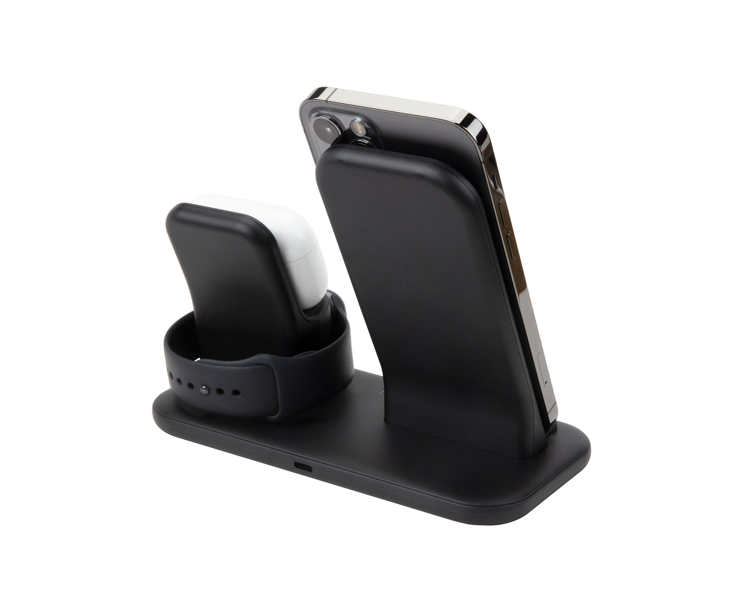Scosche CSQ3N1-SP Compatible Replacement for Qi-Certified Enabled Smartphones, Apple Watches and Air Pods Base3 3-In-1 Wireless Charging Dock, Black