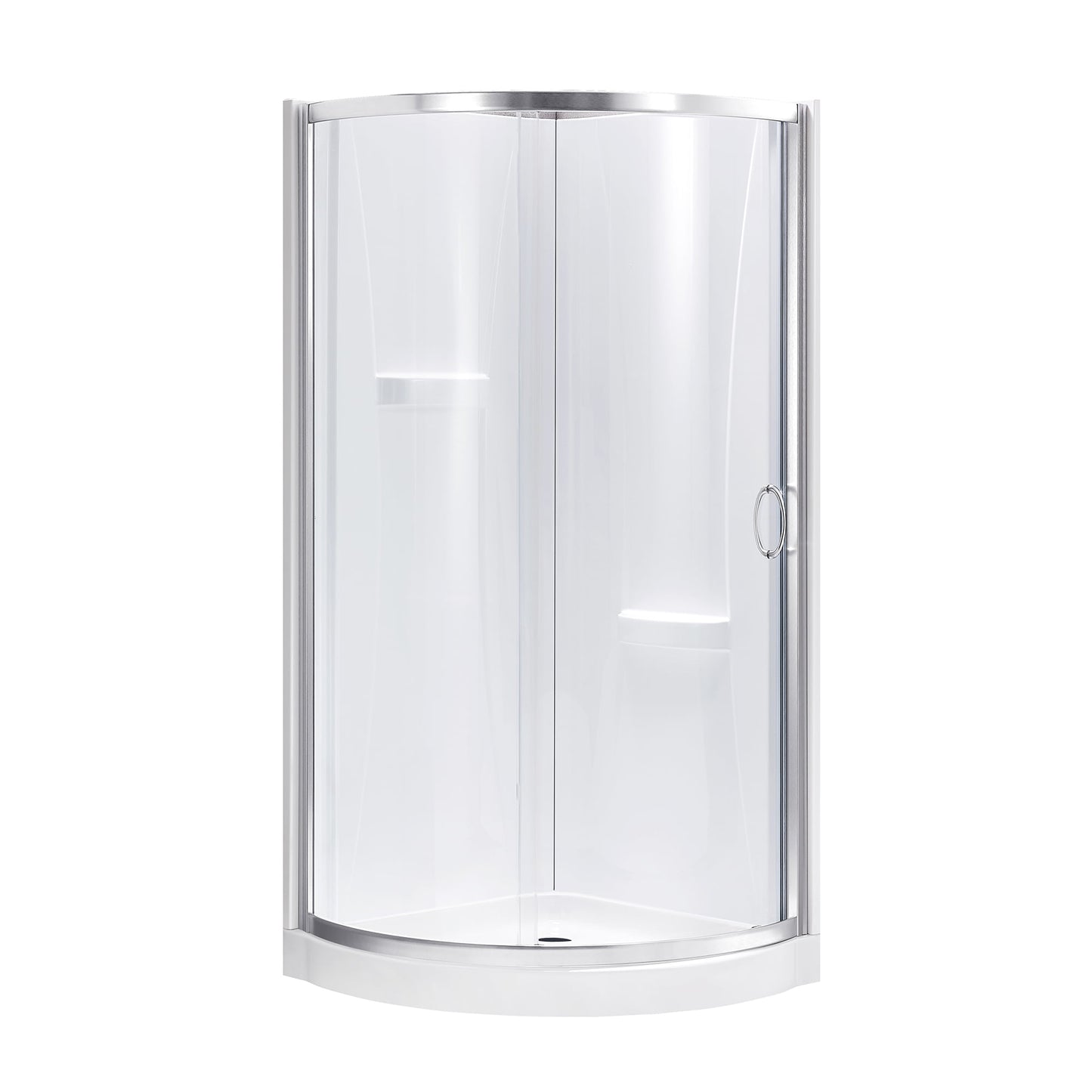 Ove Decors Breeze 34 in x 34 in x 77 in H Curved Corner Shower Kit with Clear Glass, Walls, Base and Satin Nickel Hardware
