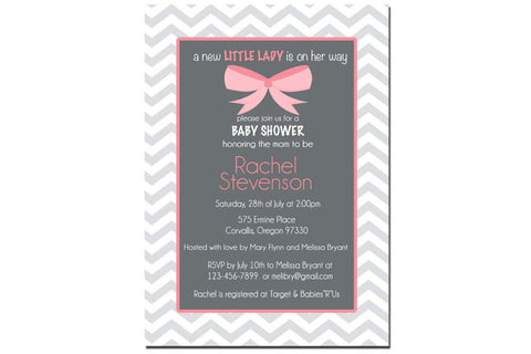 Baby Girl Shower Invitation, Chevron Invitation, Digital File, PRINTABLE