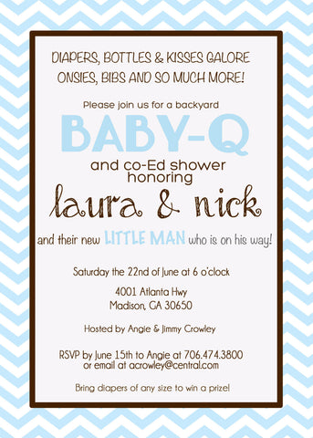 Baby-Q Boy Shower Invitation, Digital File, PRINTABLE