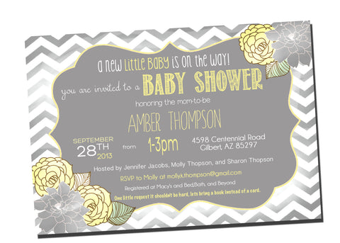 Baby Shower Invitation, Gender Neutral Shabby Chic Invite