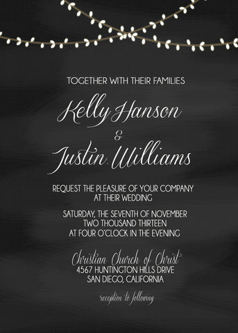 Chalkboard and lights wedding Invitation Package, Digital File