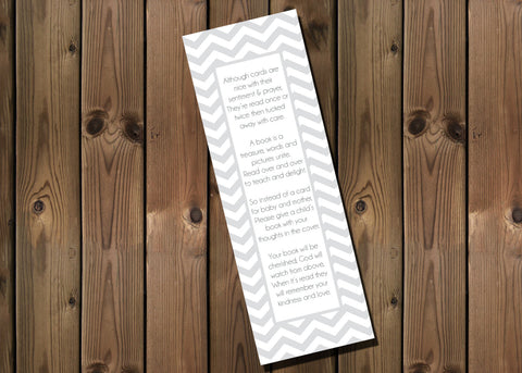 Baby Shower Bring a Book Instead of a Card Bookmark, Light Grey Chevron, Digital File, IMMEDIATE DOWNLOAD